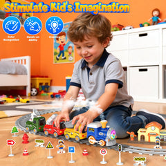 HUITEM Train Set fire truck lights up for dynamic rescue role play