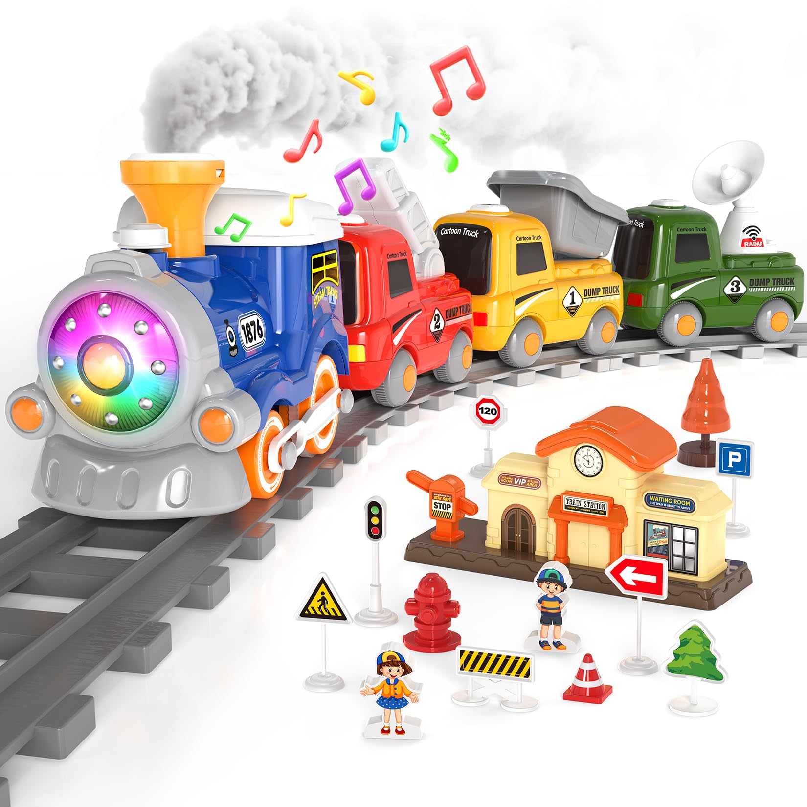 HUITEM Train Set locomotive glides along colorful tracks for imaginative play