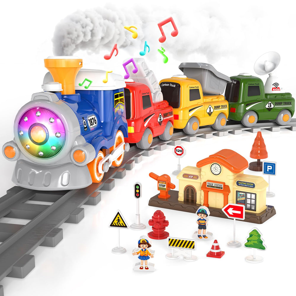HUITEM Train Set locomotive glides along colorful tracks for imaginative play