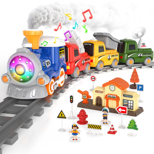 HUITEM Train Set locomotive glides along colorful tracks for imaginative play