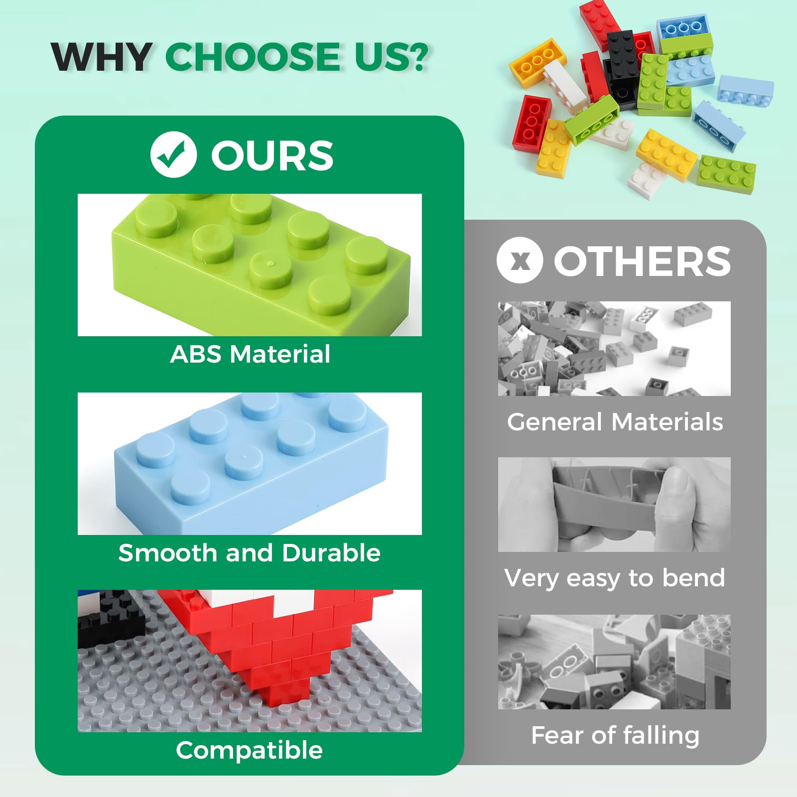 HUIZDQ light blue and light green bricks for calm builds