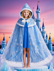 Hulaha Elsa Cape blue back view reveals regal silhouette for princess dress-up