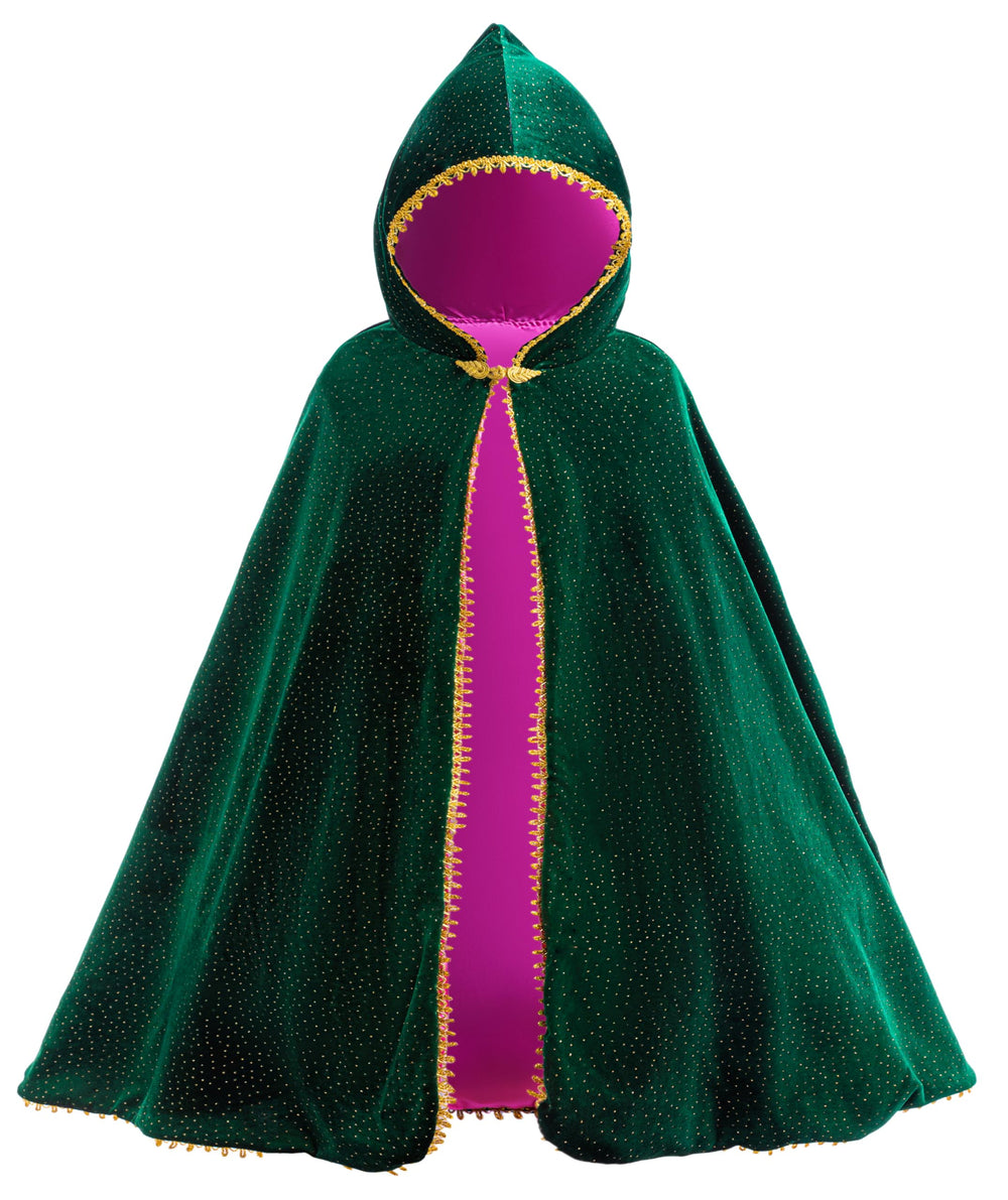 Hulaha girls velvet hooded cape with soft warmth for princess dress-up