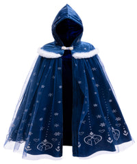 Hulaha girls princess velvet cape blue hooded front view for cozy warmth during play