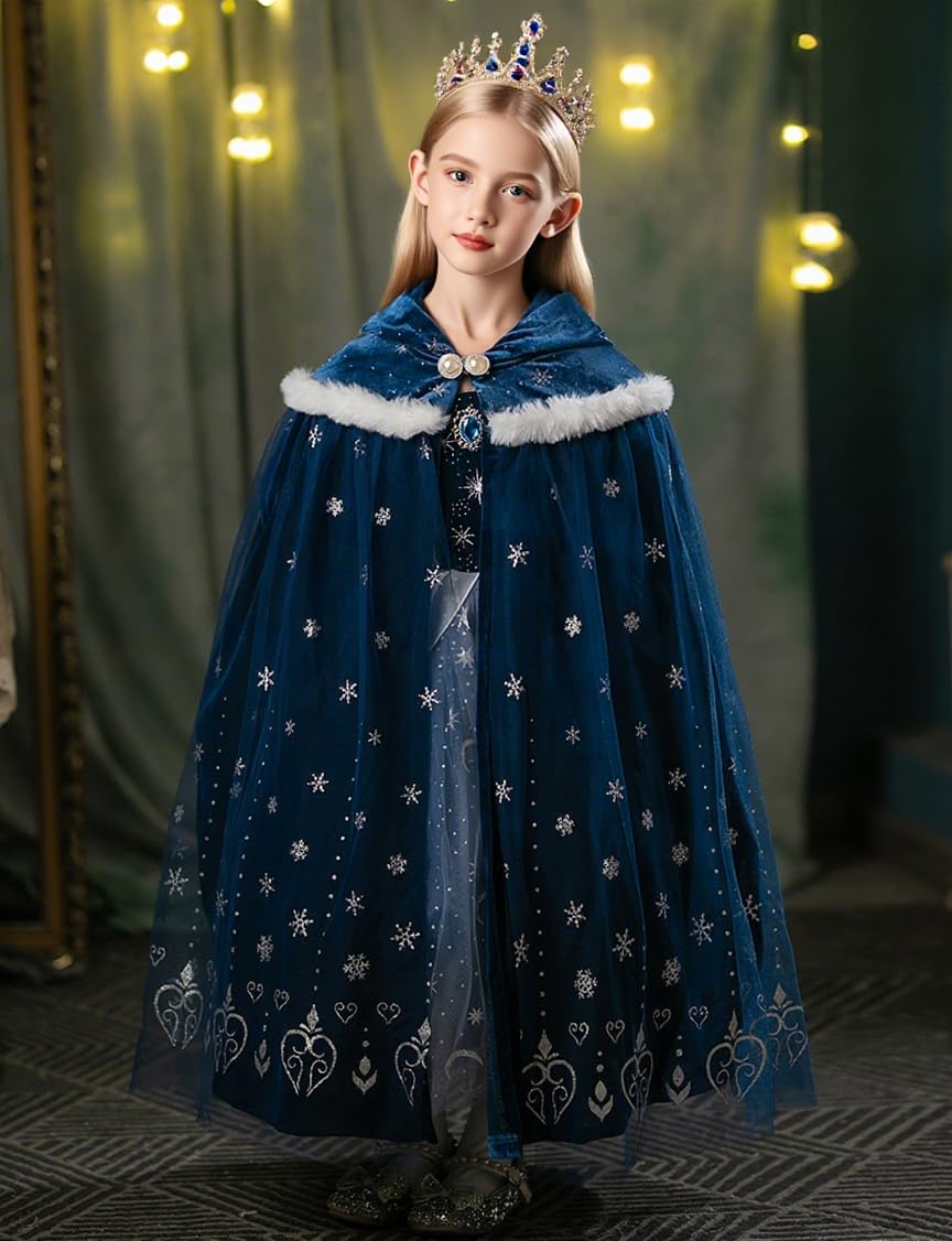 Hulaha kids velvet cape blue with snowflake embellishment for magical look
