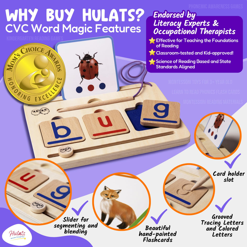 Hulats CVC Word Magic phonics flash cards with vivid illustrations.