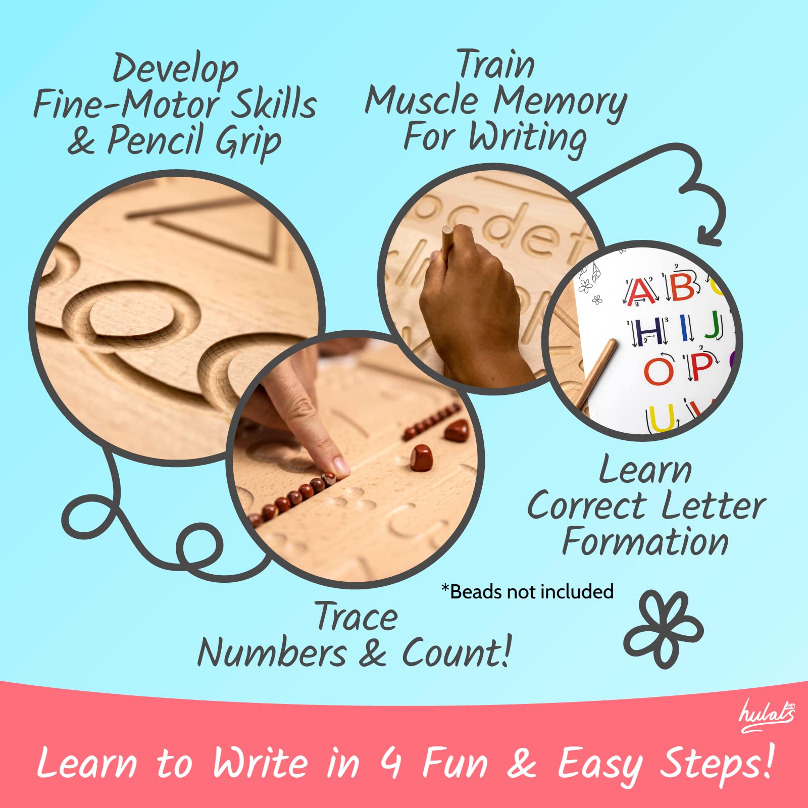 Hulats Learn to Write tracing board features safe rounded edges for kids