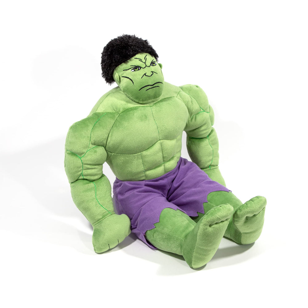 Official Marvel Hulk plush provides cuddle-worthy comfort and durable fabric for repeated washes.