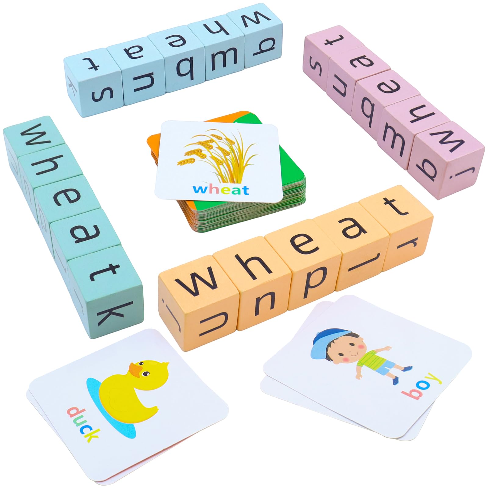Humerry wooden alphabet blocks for word spelling game, supporting early literacy skills