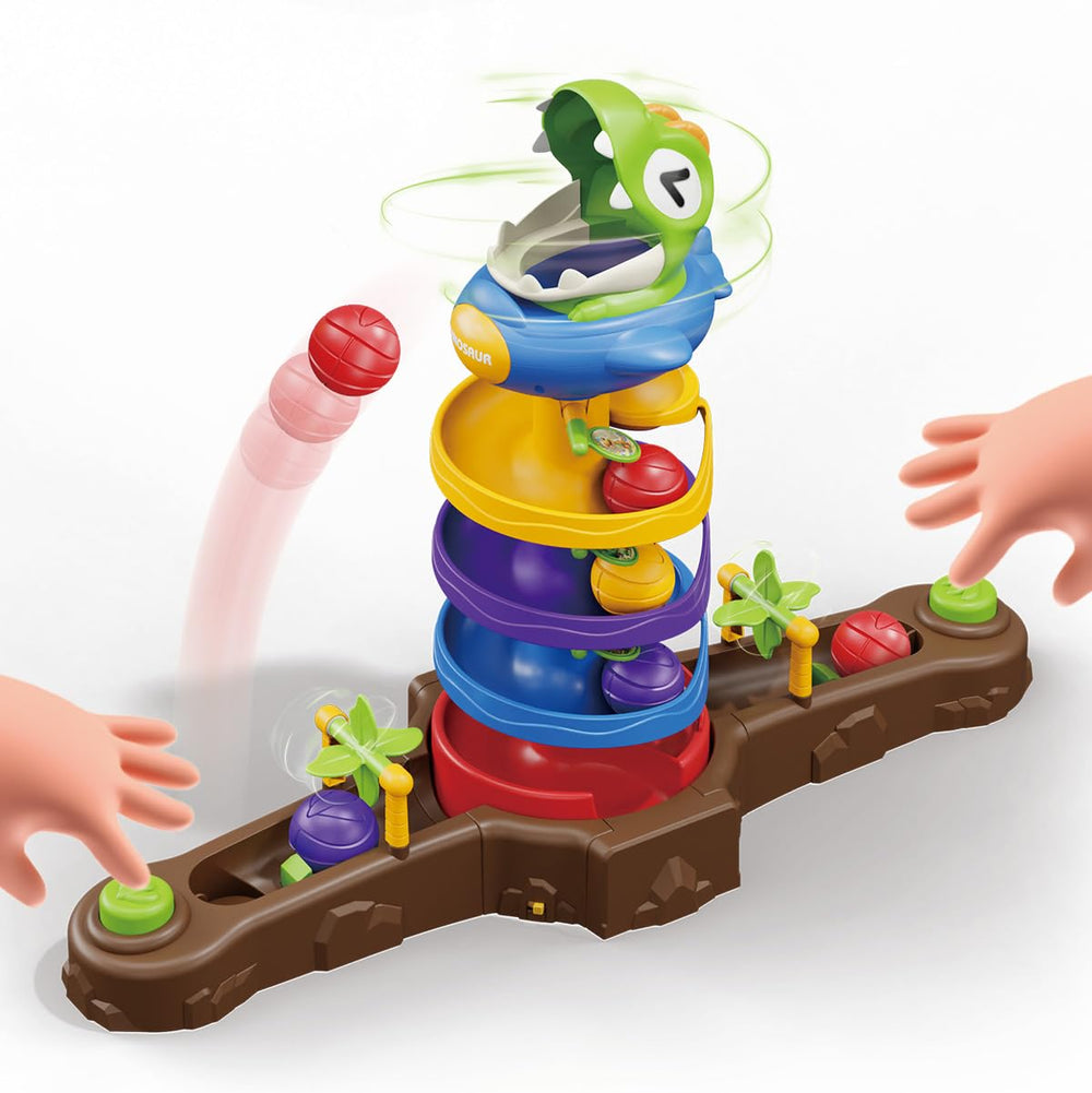 Humzo Dinosaur Ball Drop Toy mouth-launch action boosts hand-eye coordination through active play.
