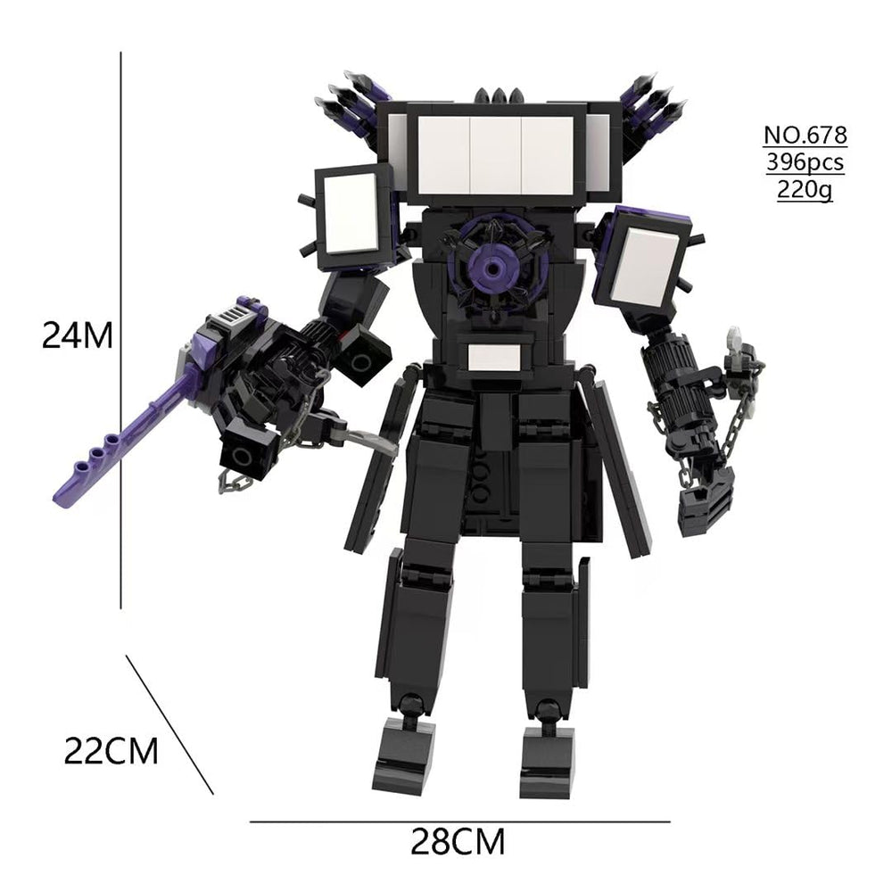 Huncdfe TV man building blocks with vibrant pieces for imaginative construction