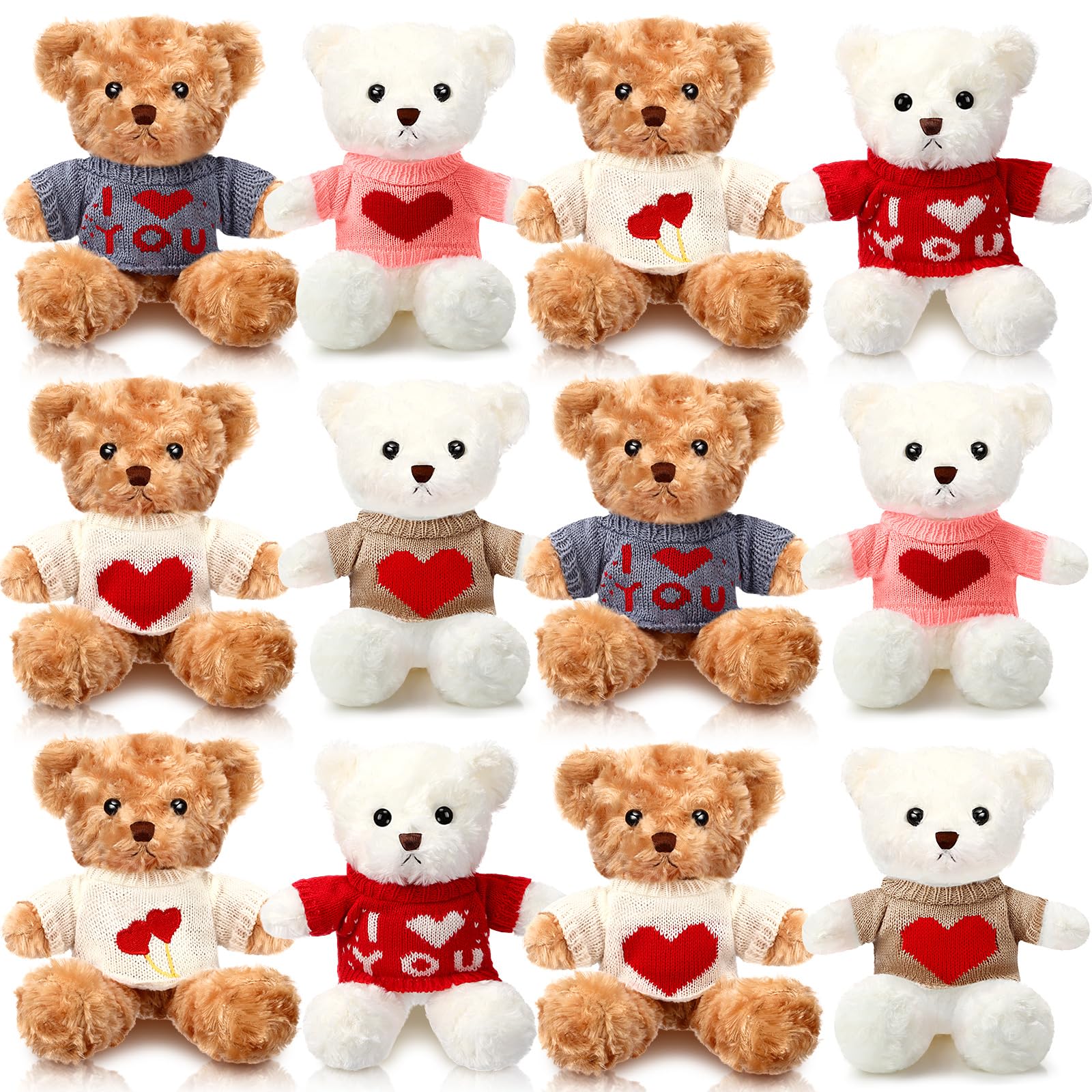 Hungdao 12-piece stuffed bears in white and brown, perfect for gifting.