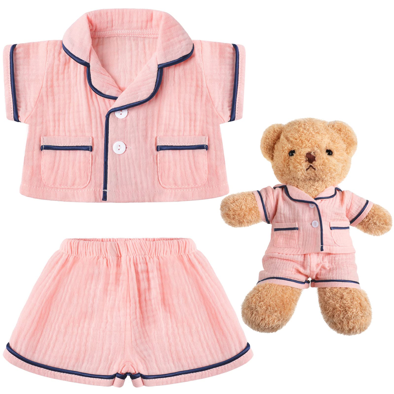 Hungdao bear clothes pajamas pink set on a soft 14-inch bear for cute styling.