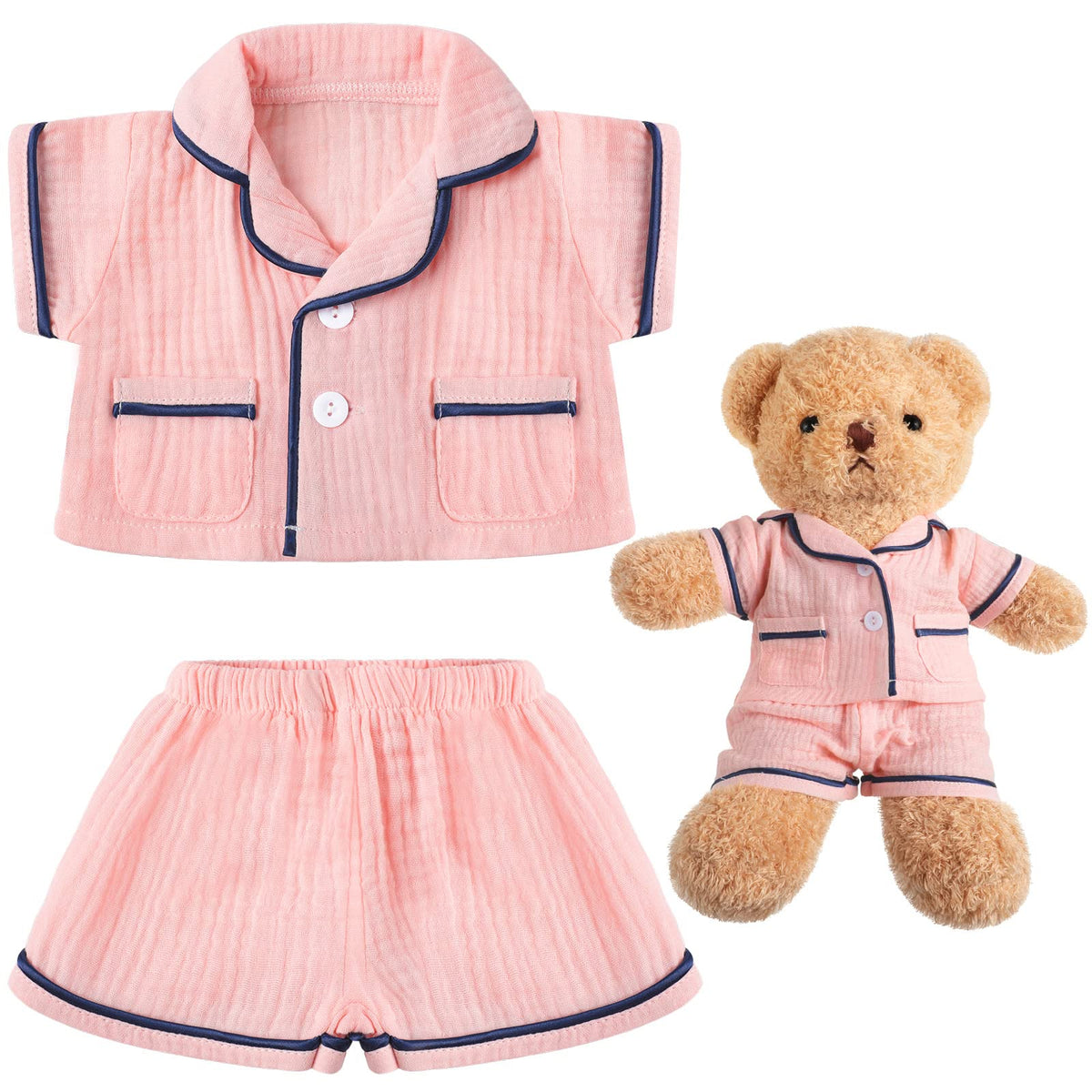 Hungdao bear clothes pajamas pink set on a soft 14-inch bear for cute styling.