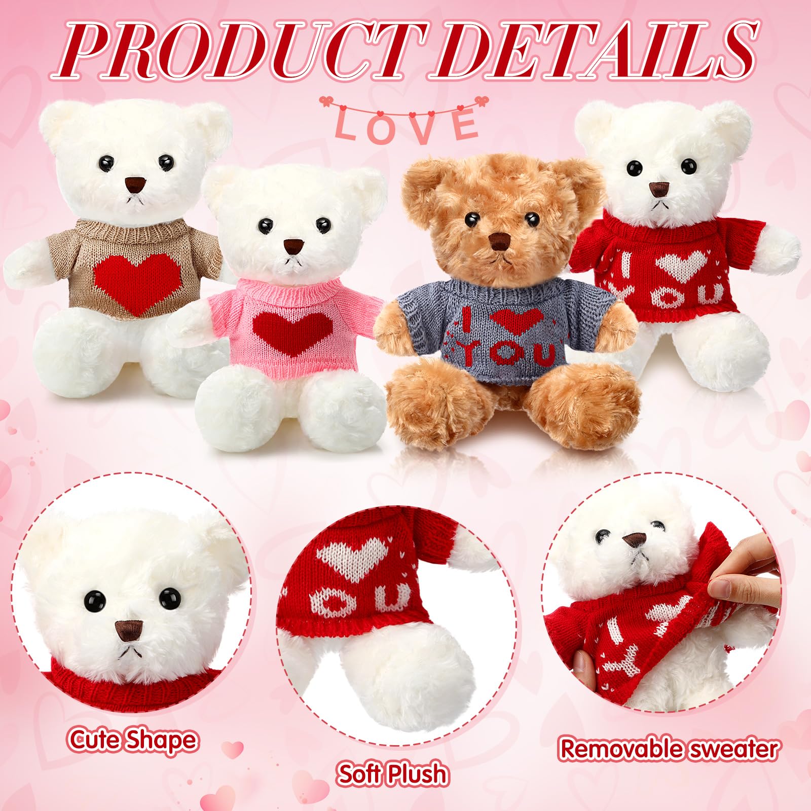 Hungdao bears with khaki, gray, red, pink, and white sweaters ready to gift.