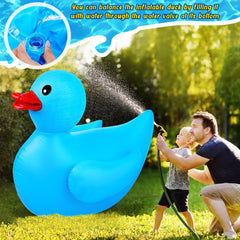 Hungdao blue inflatable duck adds vibrant color to beach or pool.