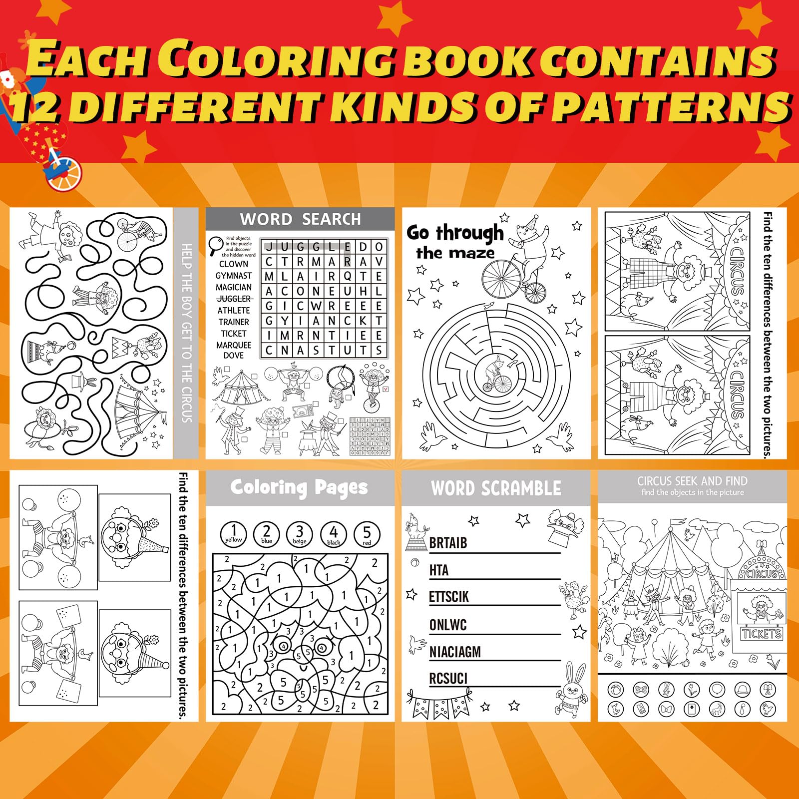 Hungdao circus mini activity book find differences promotes visual skills during car trips.