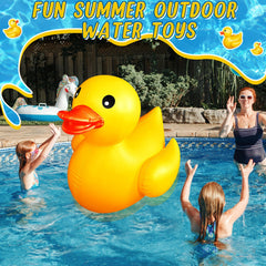 Hungdao bright yellow inflatable duck serves as vibrant pool decoration.