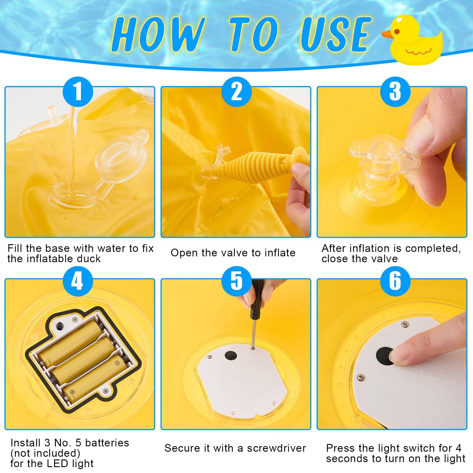 Hungdao LED duck pool decoration glowing at night for parties.