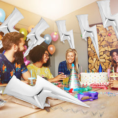 Sparkling silver bolt balloon creates festive photo opportunities.