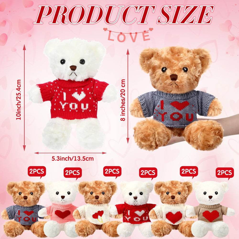 Hungdao white and brown plush bears wearing cute outfits for Valentine’s Day.