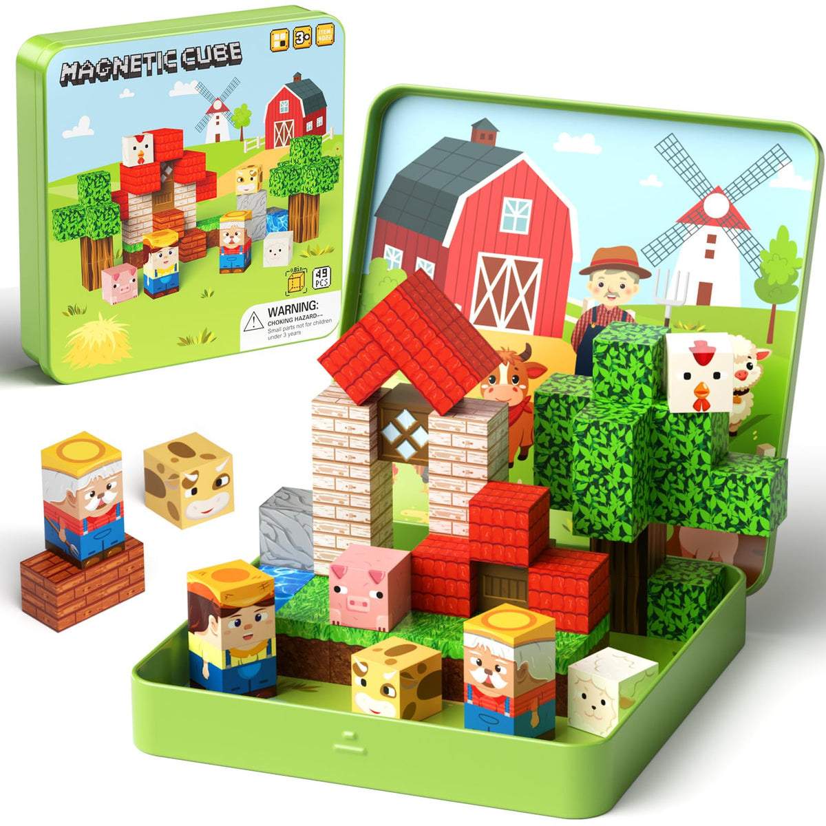 Hunloot 49-piece farm magnetic tiles for imaginative farm play