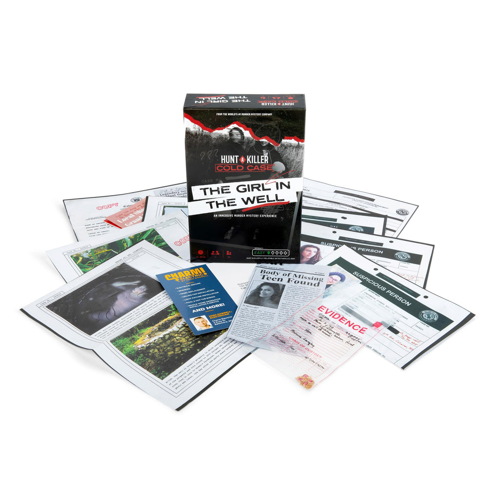 Hunt A Killer date-night setup creates intrigue and shared problem solving.