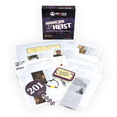 Hunt A Killer investigation scene with clues for solving the diamond heist mystery.