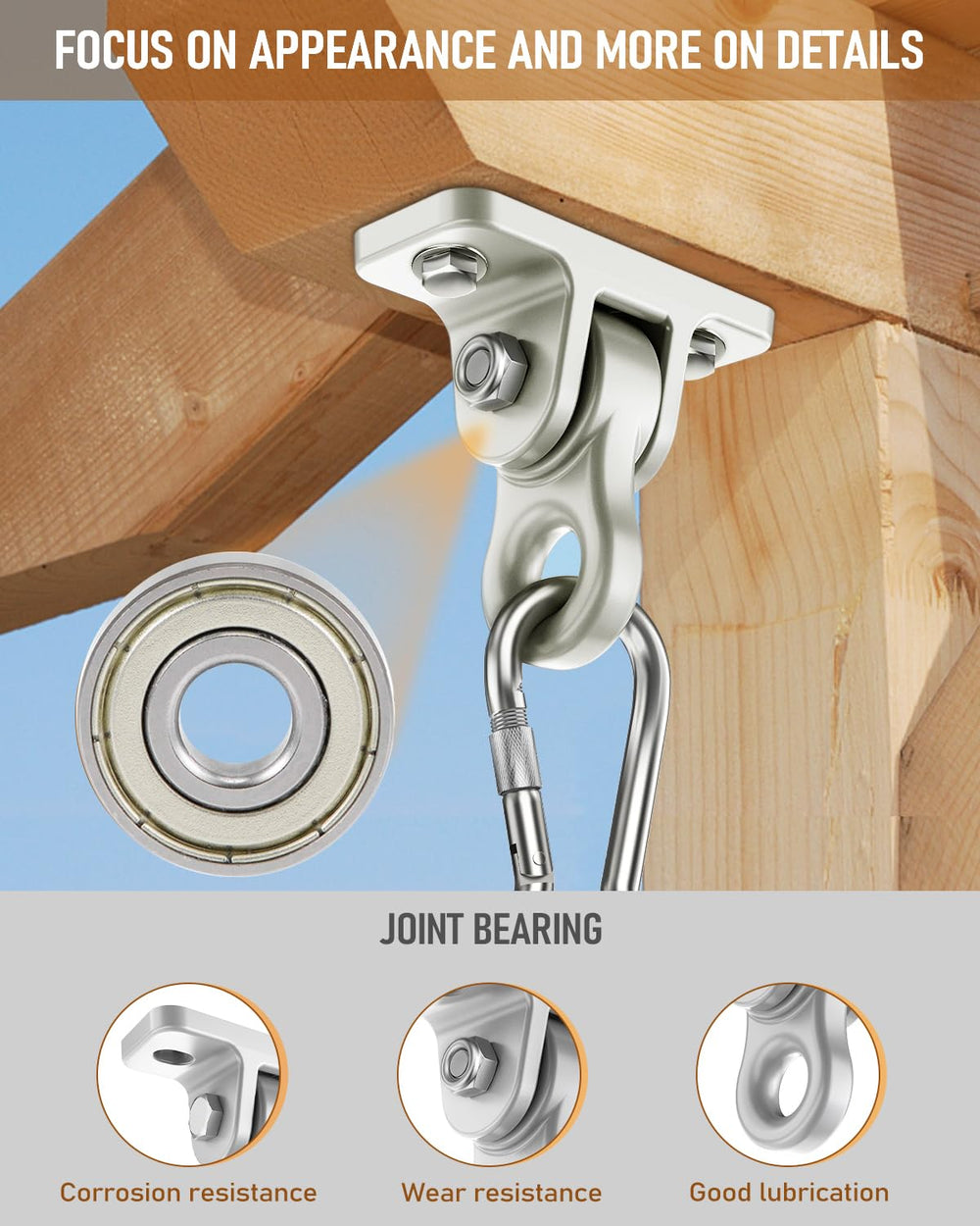 HUPBIPY swing hanger rated for 5000 lbs for strong outdoor use.