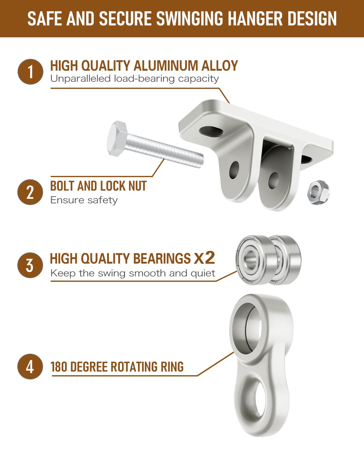 HUPBIPY swing hangers with one-piece design for smooth swiveling