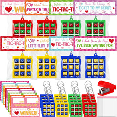 Huquary 48-set valentines gifts for kids classroom cards and tic tac toe keychains for easy exchanges