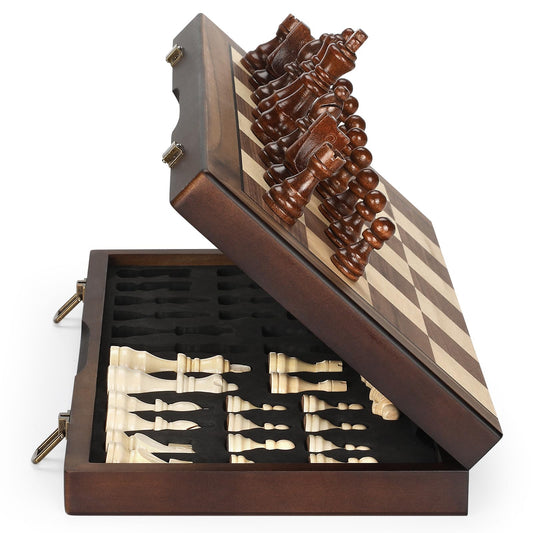 Hurdaos magnetic wooden chess board extended for comfortable play and travel