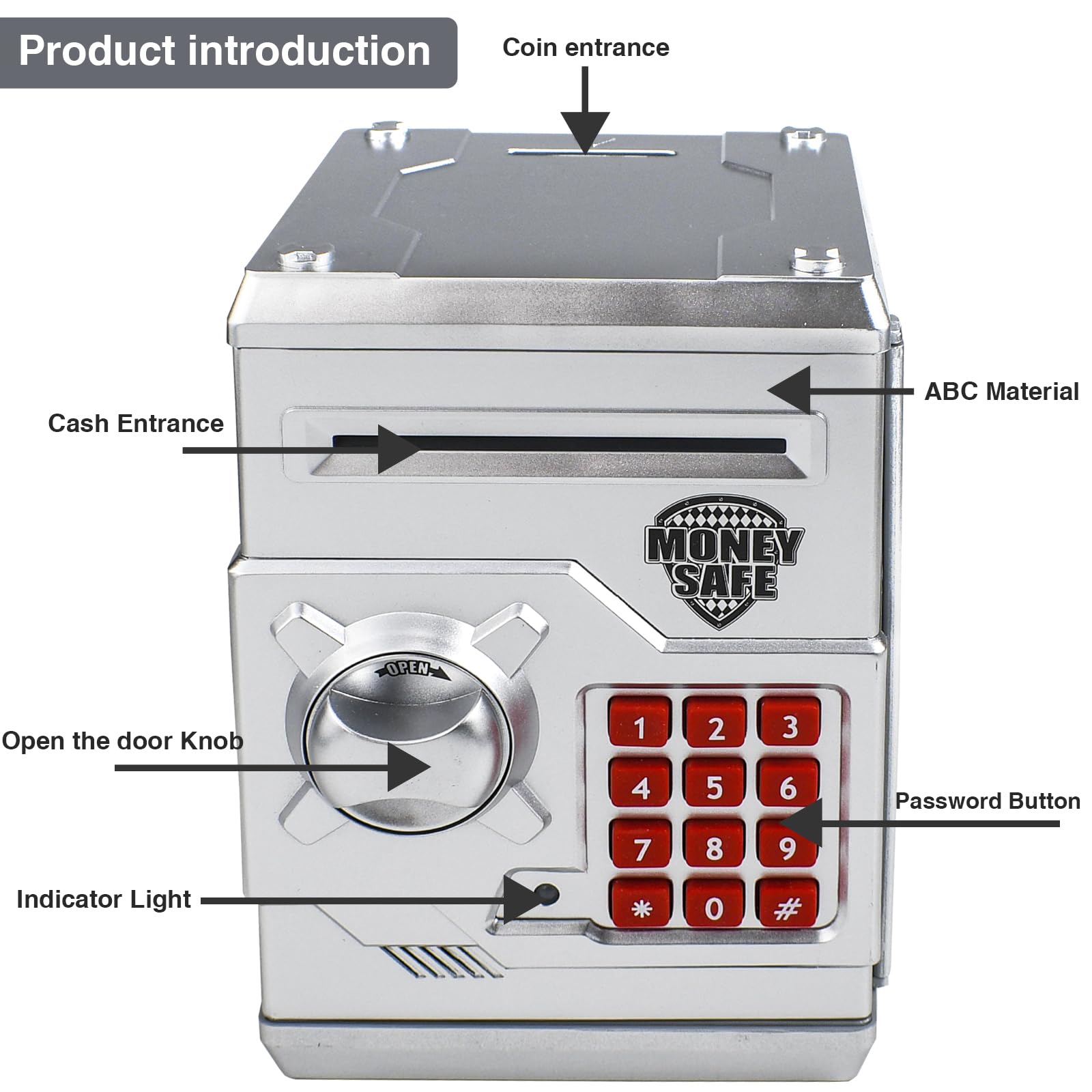 HUSAN piggy bank bills-slot entry demonstrates easy cash deposits.