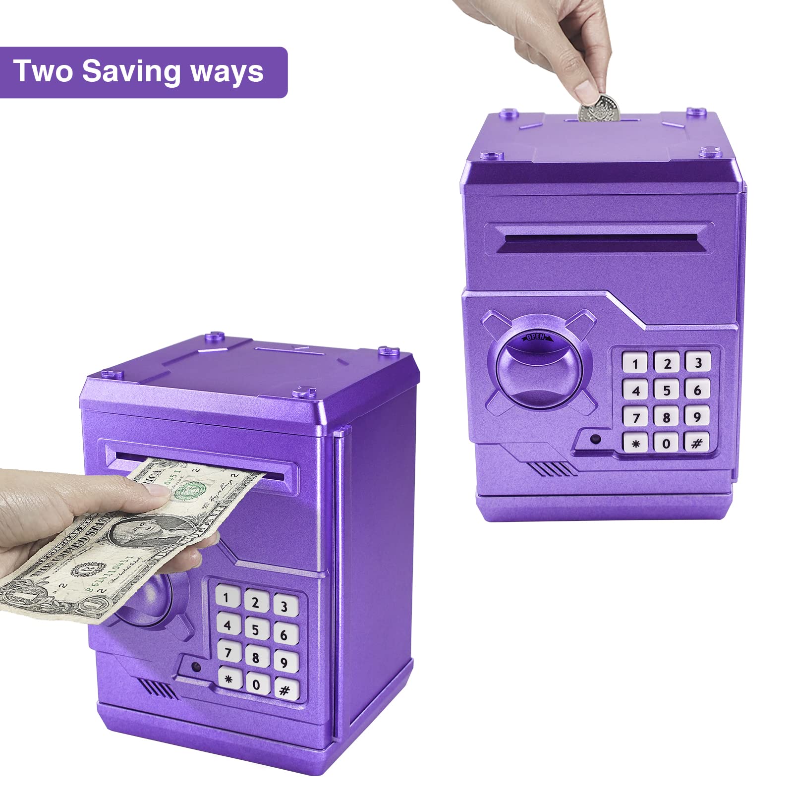 HUSAN piggy bank coins slot detail shows easy coin insertion for kids