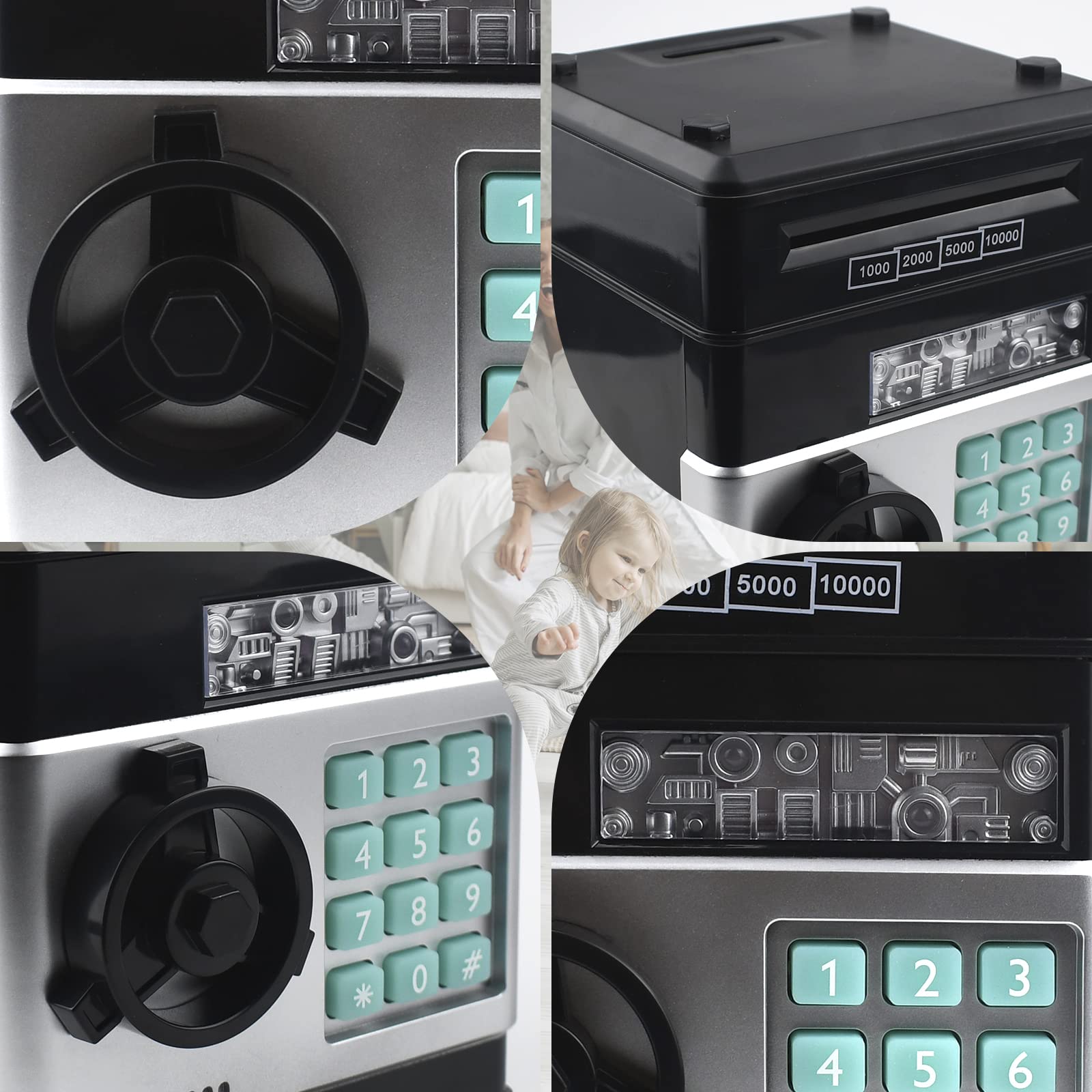 HUSAN Piggy Bank durable ABS shell emphasizes sturdiness