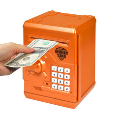 HUSAN piggy bank orange body with password lock for secure savings.