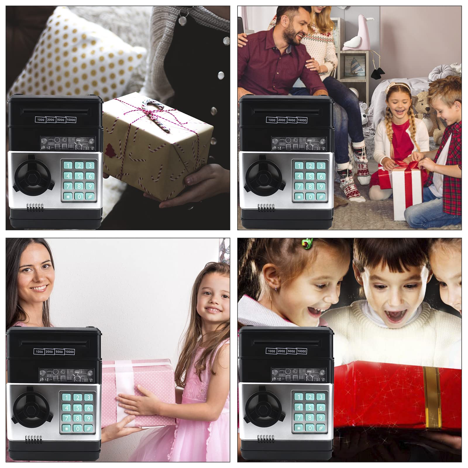 HUSAN Piggy Bank package includes manual and features overview