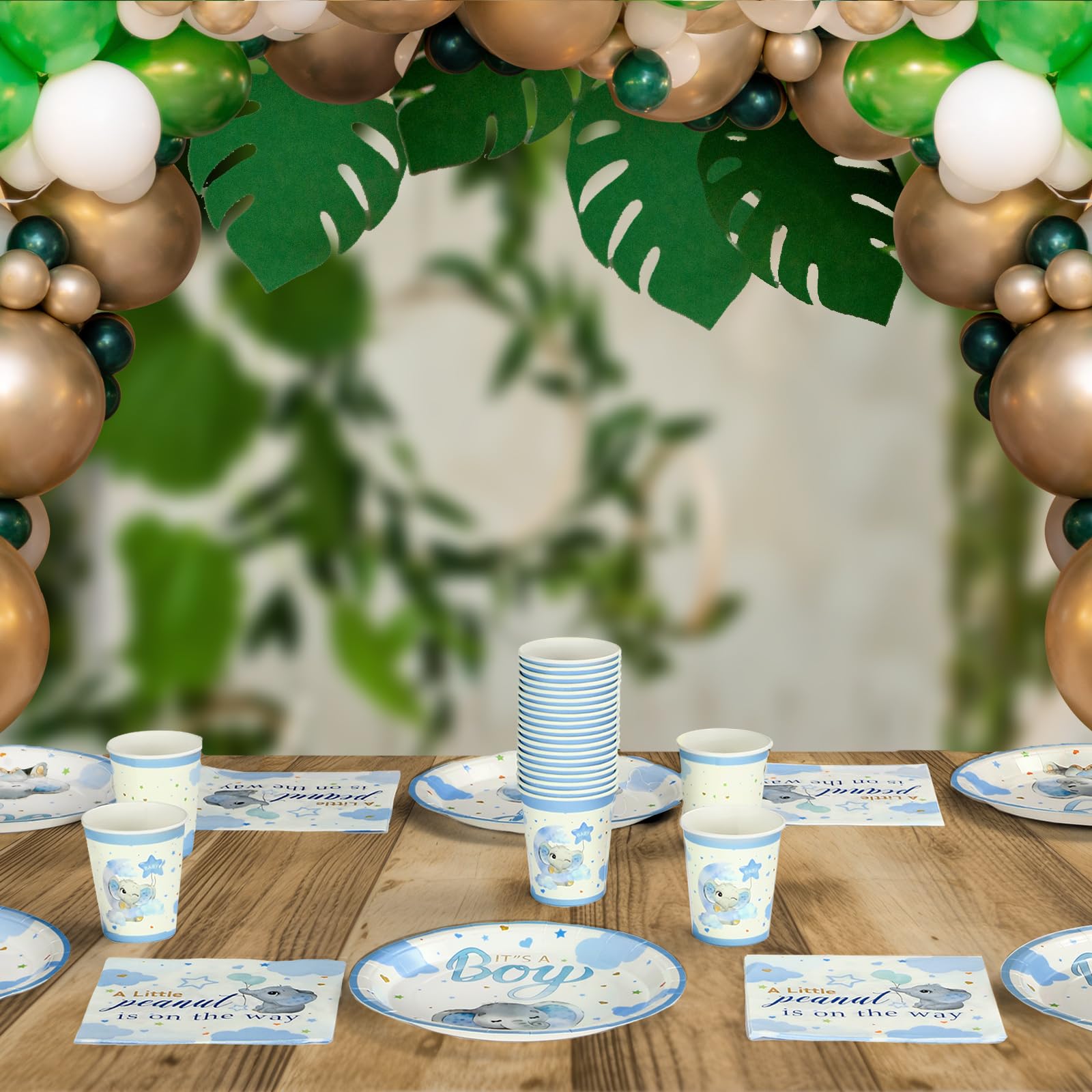 Hushee blue elephant baby shower cups provide disposable convenience