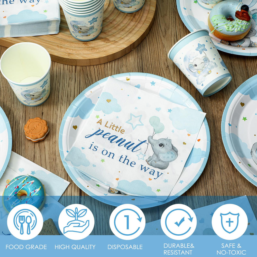 Hushee blue elephant baby shower napkins unify color and quick cleanup