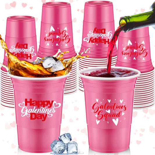 Hushee Galentines Day pink cups with double-sided patterns to boost party ambiance.