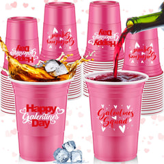 Hushee Galentines Day pink cups with double-sided patterns to boost party ambiance.