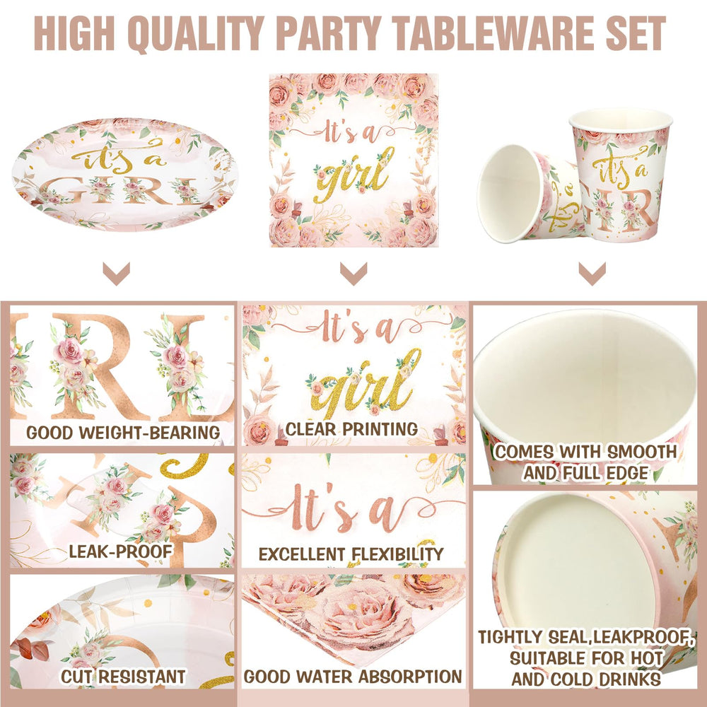 Hushee rose gold floral table decor elevating a spring baby shower look.