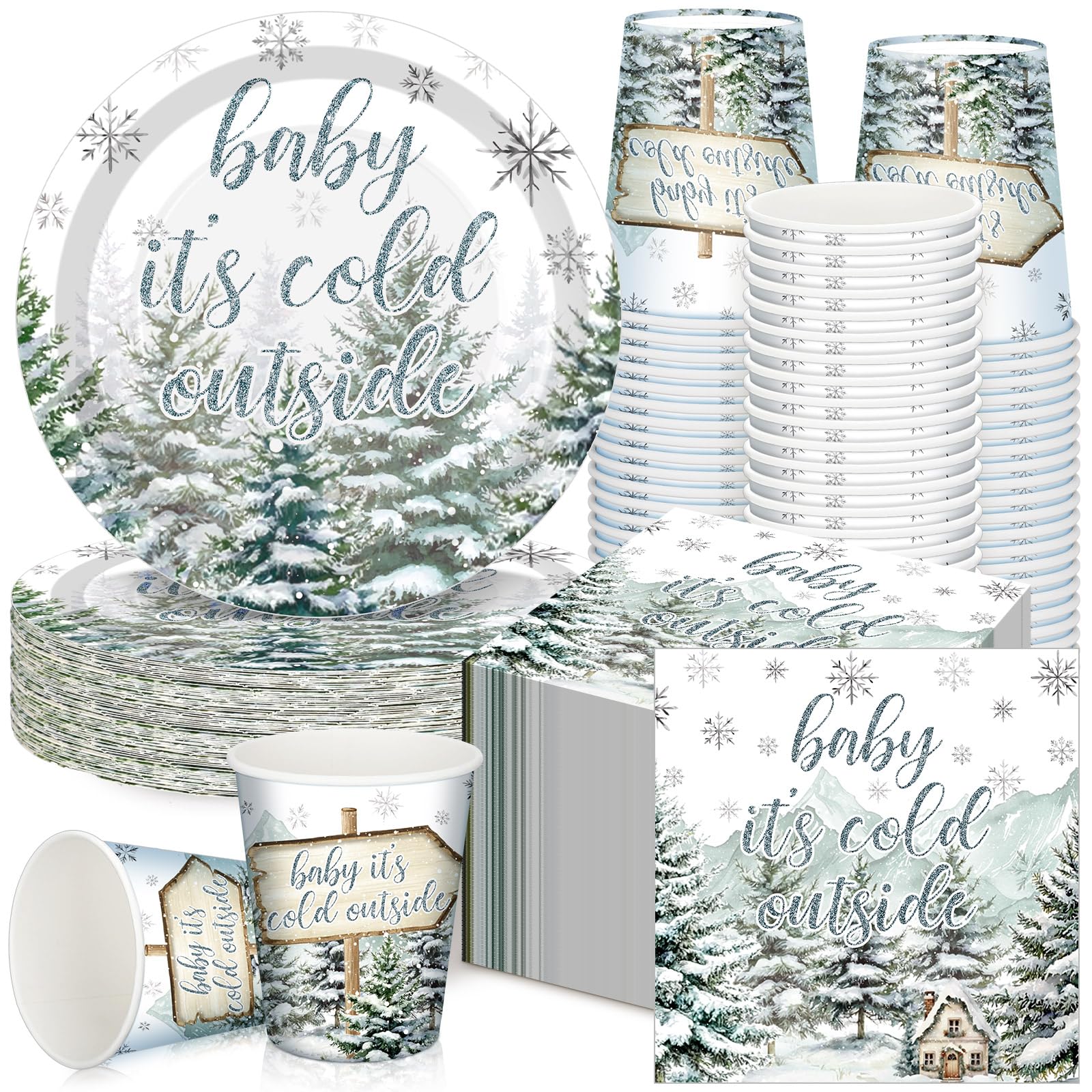 Hushee winter baby shower plates 9in sturdy dinner plates for meals and snacks