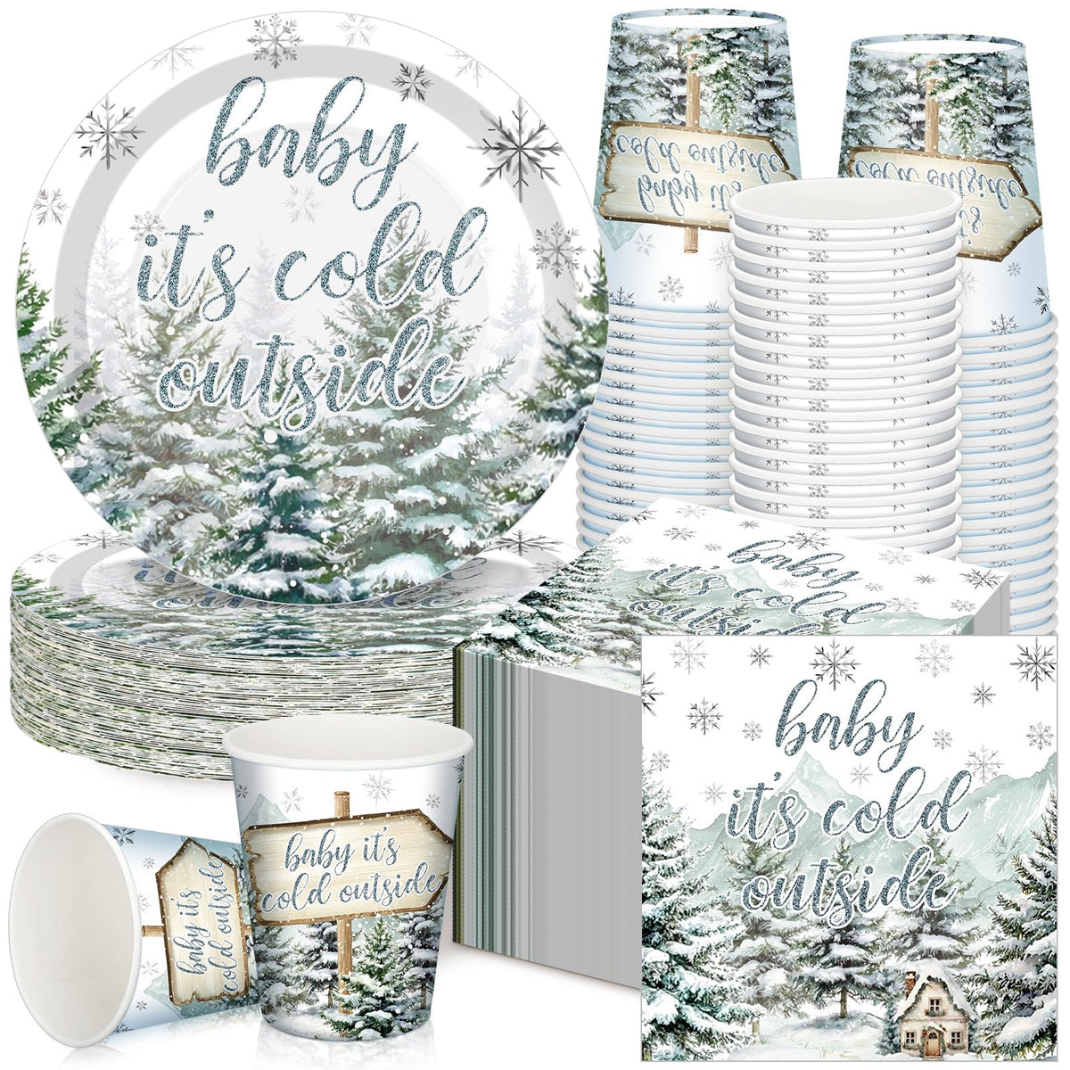 Hushee winter baby shower plates 9in sturdy dinner plates for meals and snacks