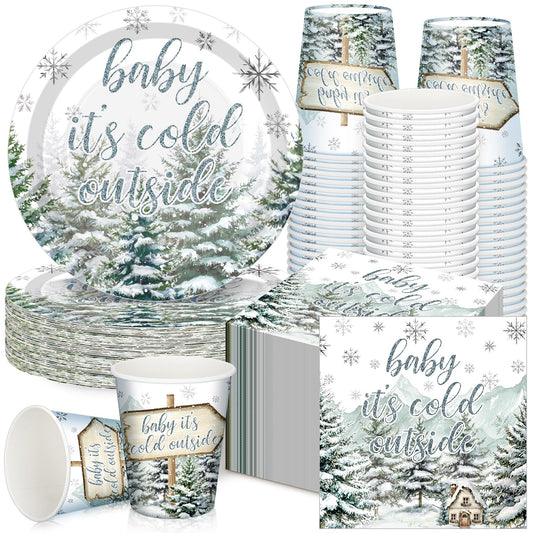 Hushee winter baby shower plates 9in sturdy dinner plates for meals and snacks