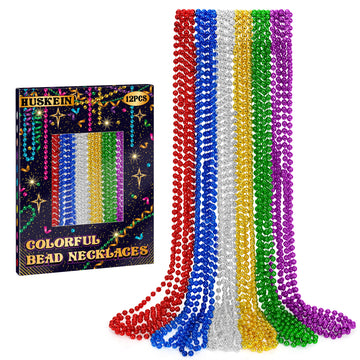 Huskein 12-piece Mardi Gras beads in 33-inch length for festive parade throws