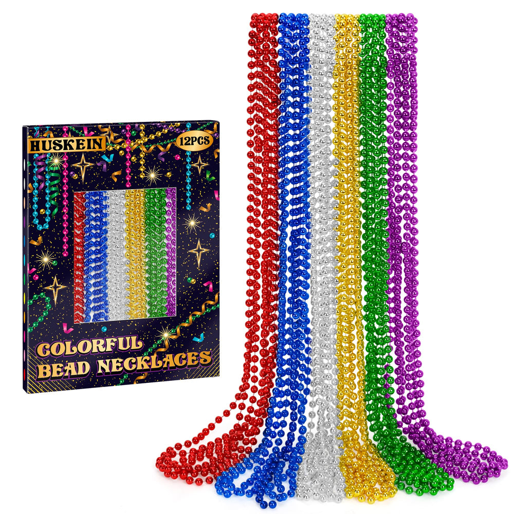 Huskein 12-piece Mardi Gras beads in 33-inch length for festive parade throws