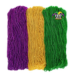 Huskein Mardi Gras beads 33-inch length in purple gold green for festive parades