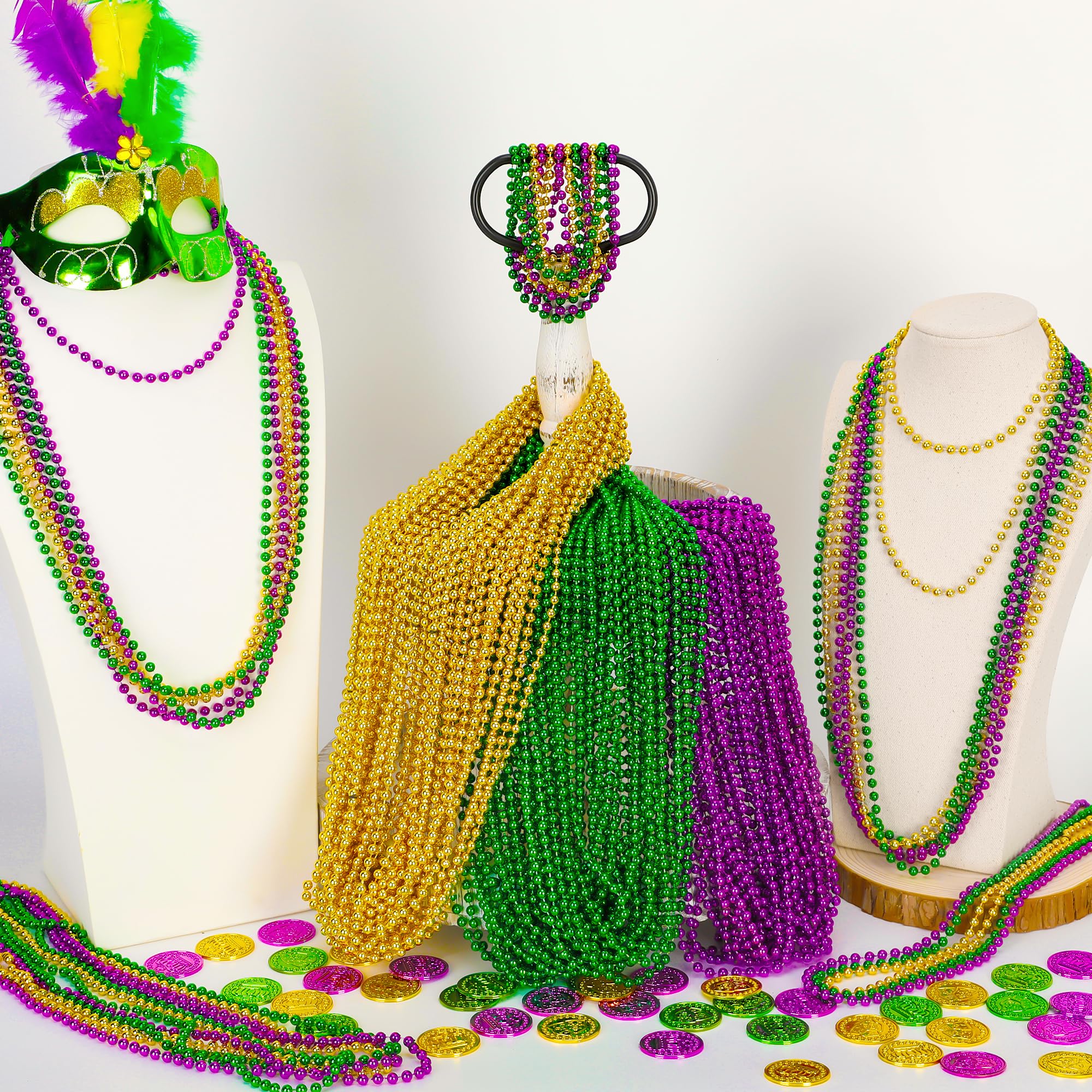 Bulk 120-piece Huskein Mardi Gras beads ready for gifting or sharing
