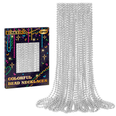 Huskein silver Mardi Gras beads 33-inch length shining for parades